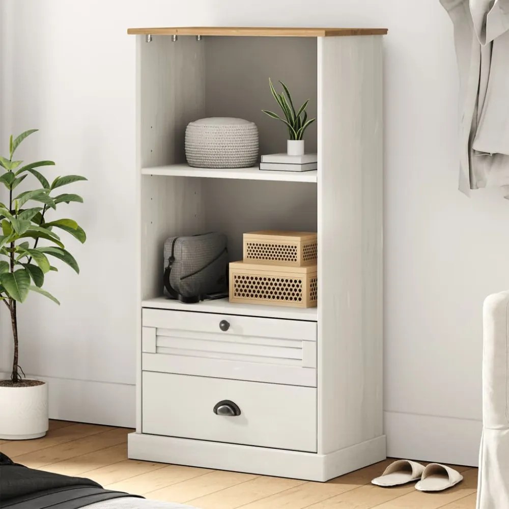 VIGO fehér tömör fenyőfa könyvespolc 60x35x114,5 cm