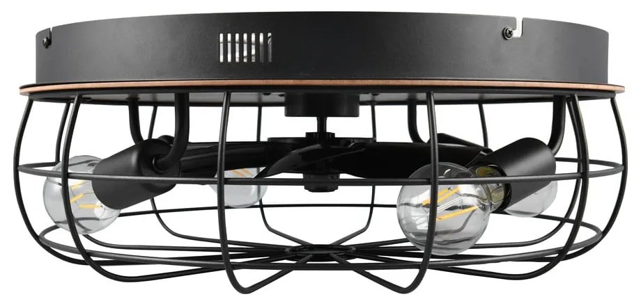 Matt fekete-barna mennyezeti lámpa távirányítóval-ventilátorral Trondheim – Trio