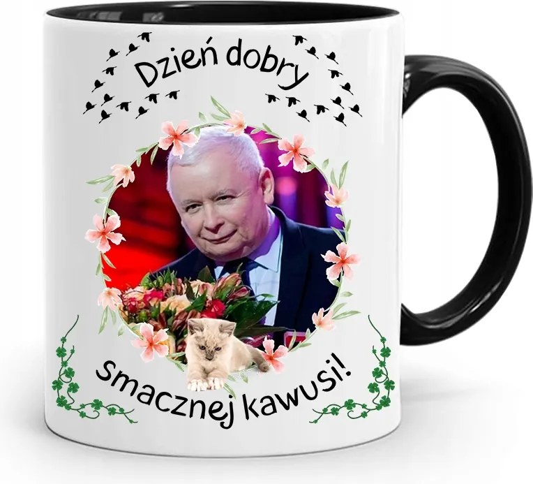Bögre Fekete Vicces Pis Jaroslaw Kaczynski nyomott mintával