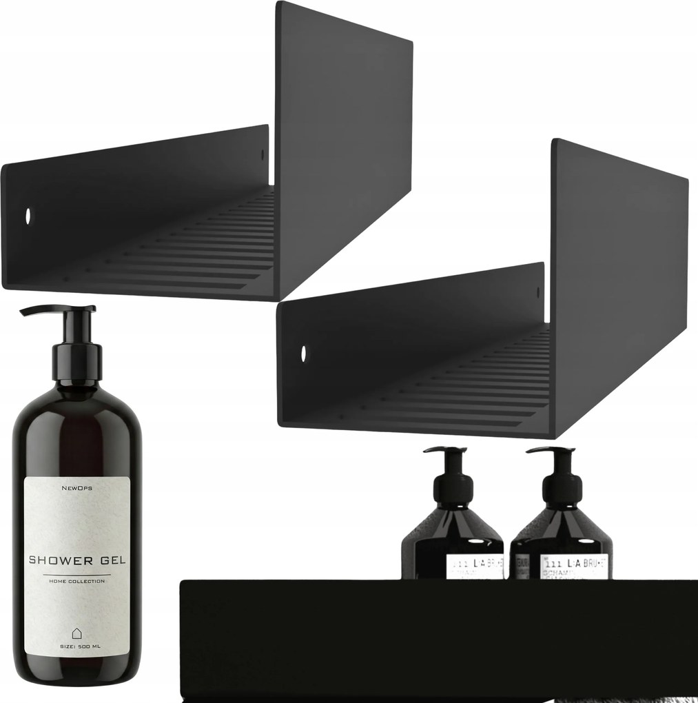 Fém Polcok 2 db Fekete Linea Zuhanypolc 40 cm Palack