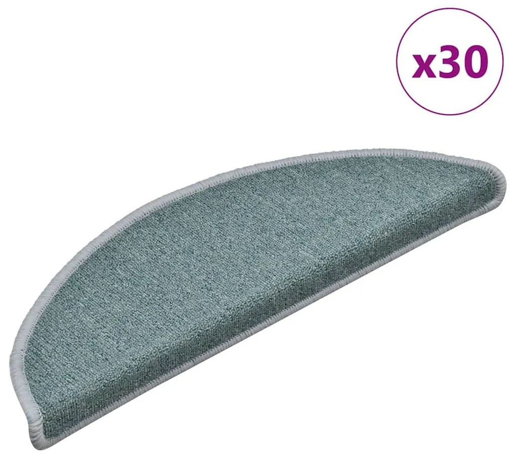 30 db-os lépcsőszőnyegek 56 x 17 x 3 cm tengerkék félkör alakú szőnyeg