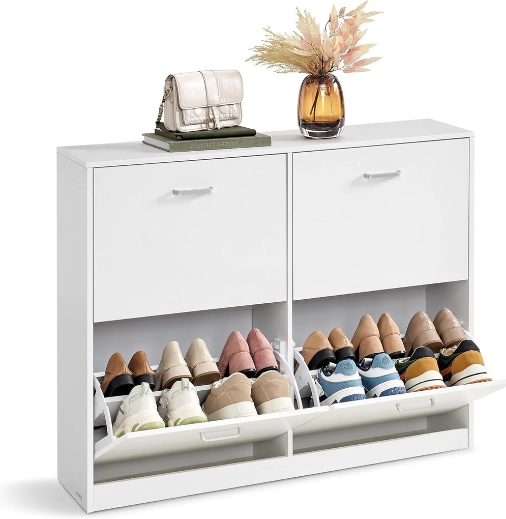 Cipőszekrény 4 billenő ajtóval 24x105x82,7 cm, hófehér
