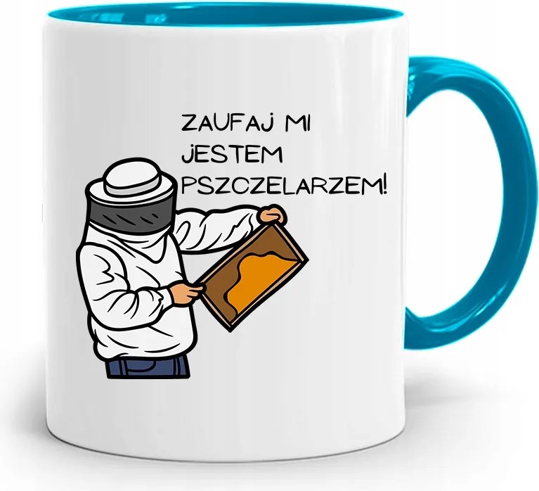 Kék Bögre Méhésznek Bízz Bennem Nyomtatott Fotóval