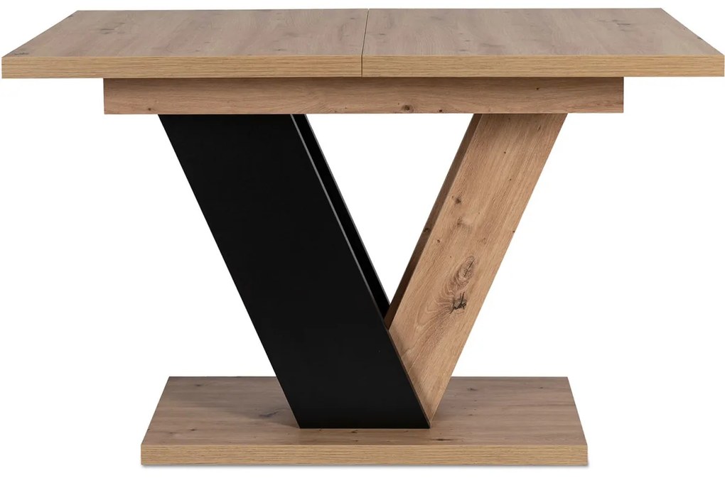Étkezőgarnitúra: bővíthető asztal 120–160 cm Artisan tölgy / fekete színkombinációban + 6 db szürke szék – CLARK / TEX