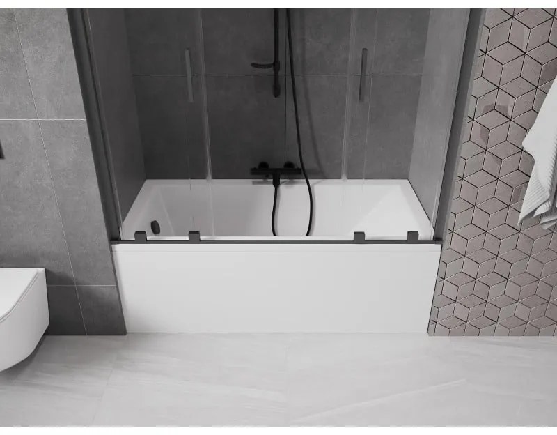 Mexen Velar Duo, 2 szárnyas eltolható kádparaván 150 x 150 cm, 8mm átlátszó üveg, fekete matt profil, 896-150-000-02-70