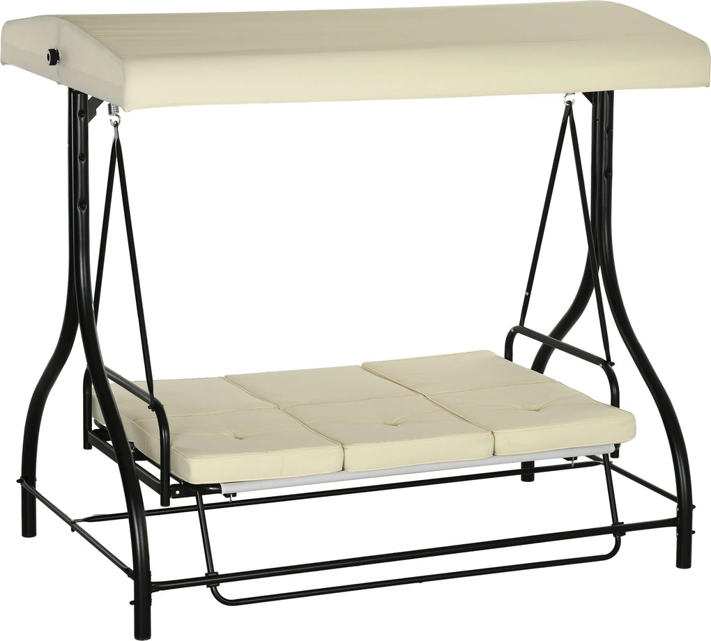 Outsunny 2 az 1-ben Hollywoodi Hintaágy Állítható Napernyővel, 3 Személyes Kertihinta, Terhelhetősége 240kg, Kerti Fekvőágy, 195x117x175 cm, Bézs | Ao