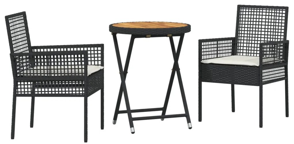 3 részes kert bistró szett párnákkal fekete poly rattan