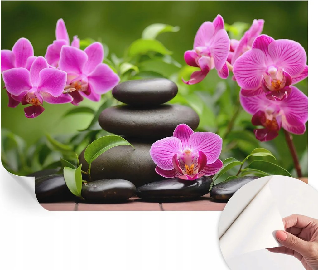 Öntapadós Stílusos Fotótapéta Dekoratív Orchidea kövek 152x104 cm