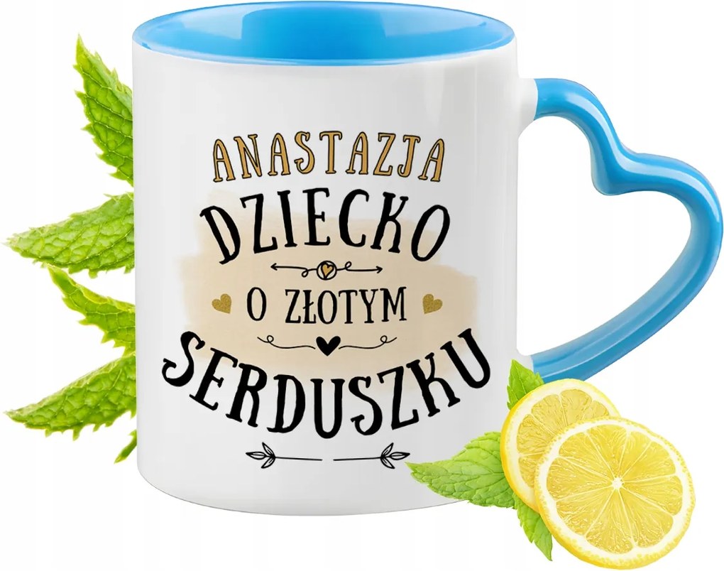 Kék bögre szív alakú füllel Anasztázia számára Ideális Ajándék