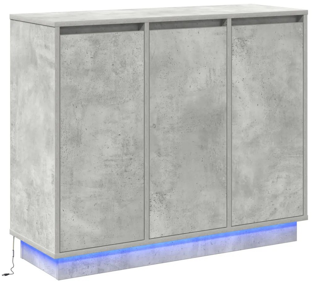 LED-es oldalszekrény Beton Szürke 90x32x75 cm Mérnöki Fa