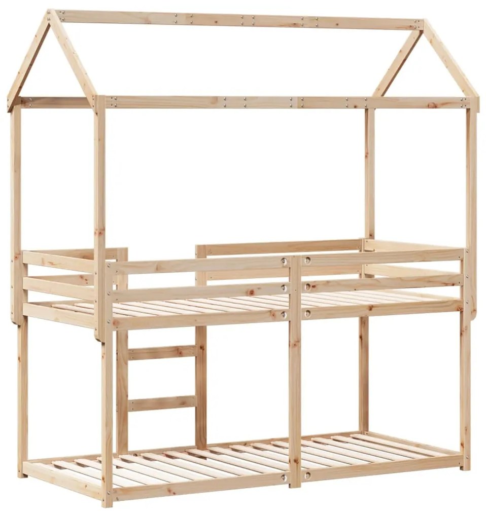 tömör fenyőfa ágy emelettel és tetővel 75 x 190 cm