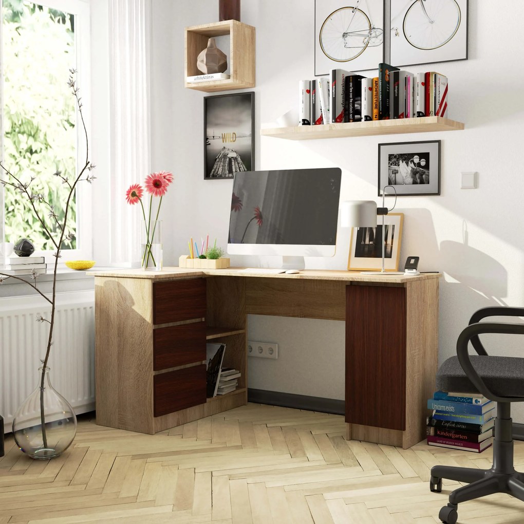 Sarok PC asztal Bevin (szonoma tölgy + wenge) (B). 1069143
