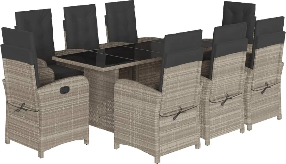 vidaXL 9részes világosszürke polyrattan kerti étkezőgarnitúra párnával