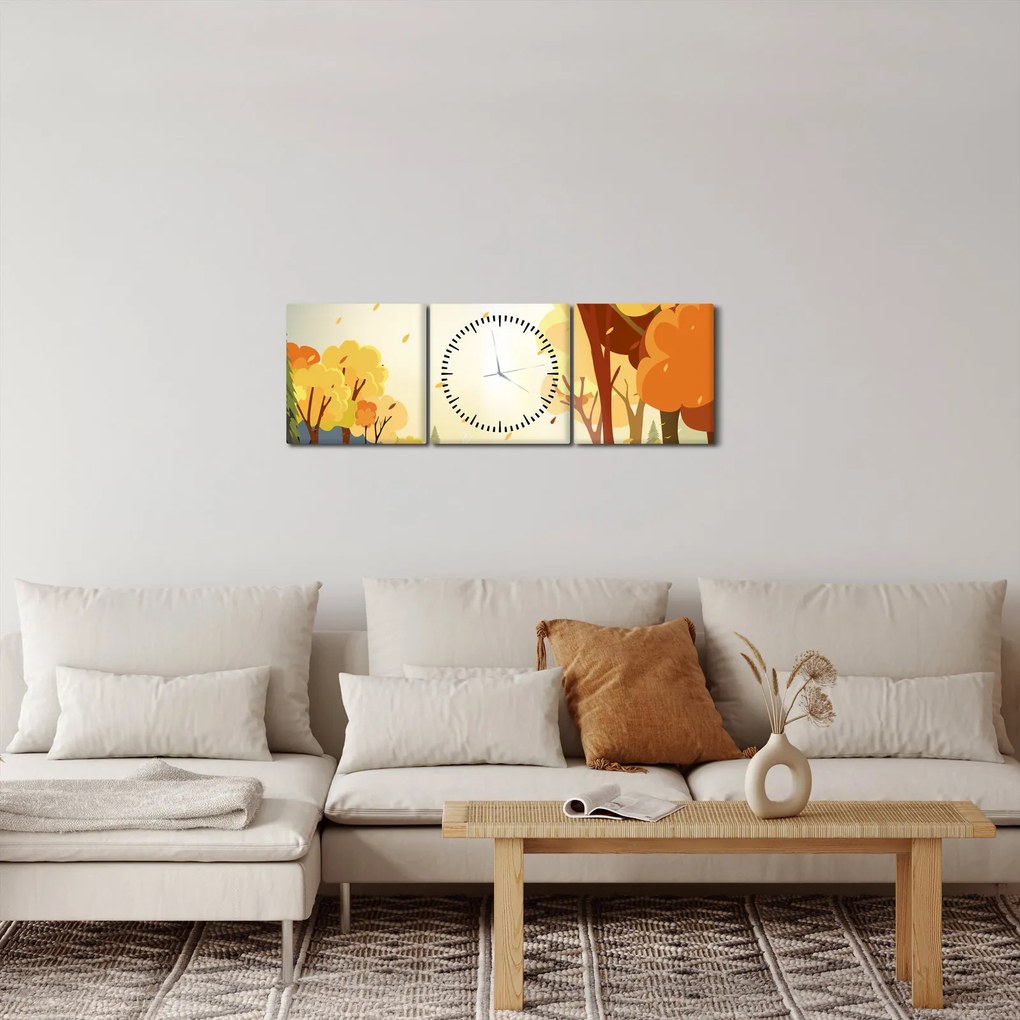 Kép - őszi táj, illusztrációk (órával) (90x30 cm)