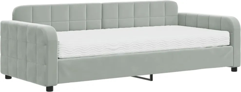vidaXL világosszürke bársony kanapéágy matraccal 90 x 200 cm