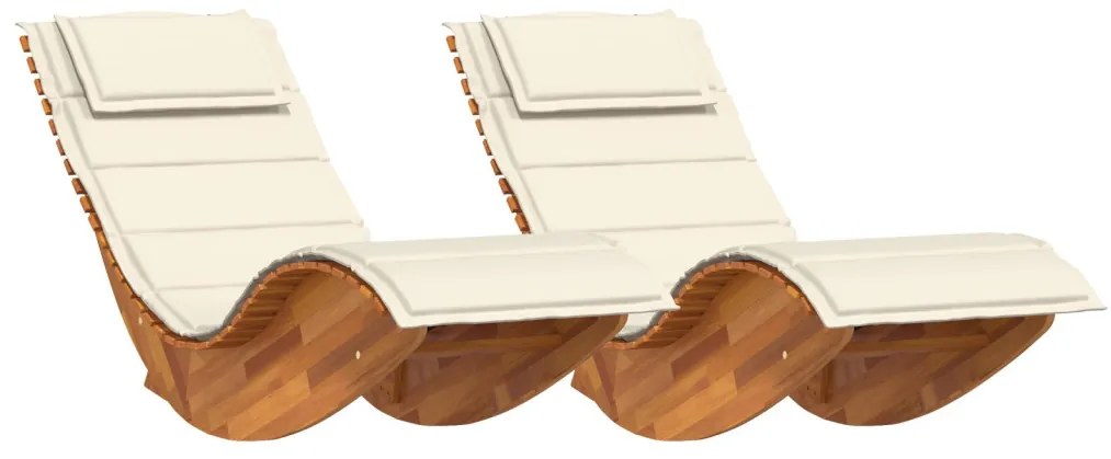 Napozó párnával 2 pcs Barna 60 x 154 x 74cm Tömör akácfa