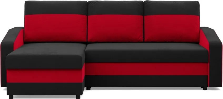 Hewlet sarokkanapé, 2 ágyneműtartóval, szövet anyag, univerzális oldal, bonell töltet, fekete - piros