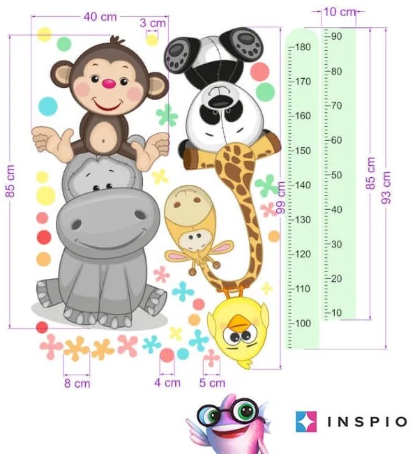 INSPIO Magasságmérő - Boldog állatkák 180cm