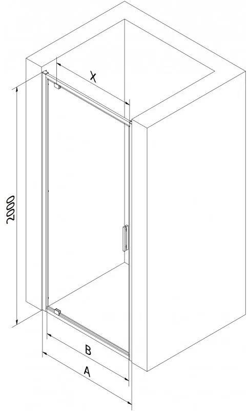 Mexen Exo, egyszárnyú zuhanyajtó 90 cm-re nyitható, 6 mm átlátszó üveg, fekete profil, 8181-090-000-70-00