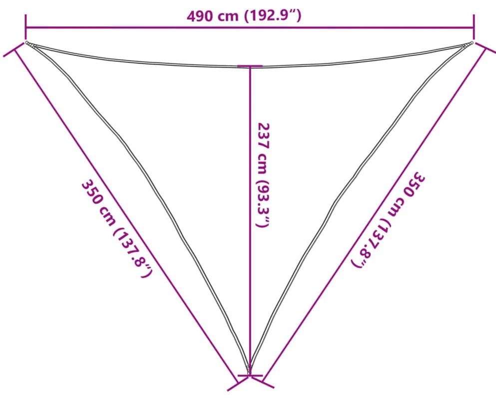 háromszög alakú HDPE napvitorla 160 g/m² 3,5x3,5x4,9 m