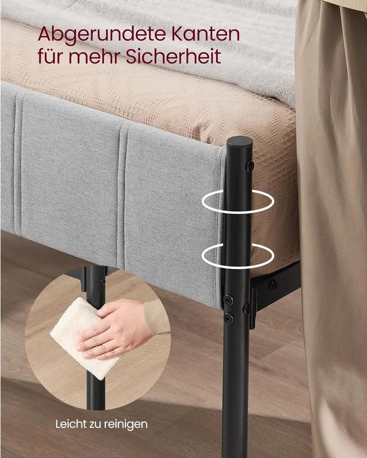 Franciaágy keret 160 x 200 cm, kárpitozott fejtámlával, acél keret, szürke