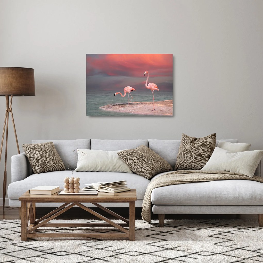 Flamingók képe (üvegen) (70x50 cm)