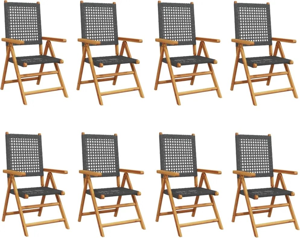 vidaXL 8 db fekete polyrattan és tömör fa dönthető kerti szék