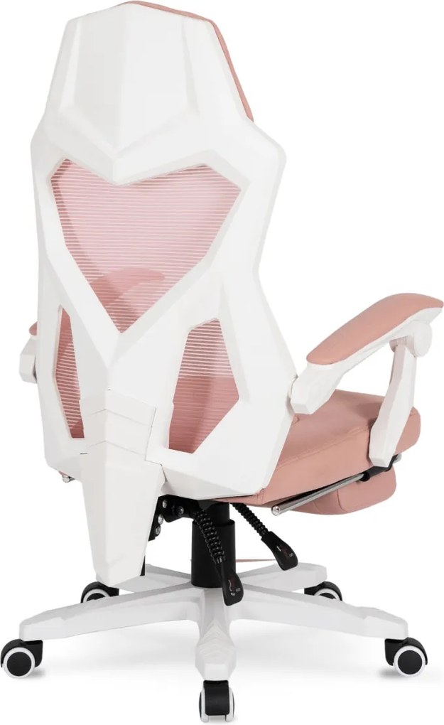 Forgószék gaming lábtartóval rózsaszín/fehér. BING