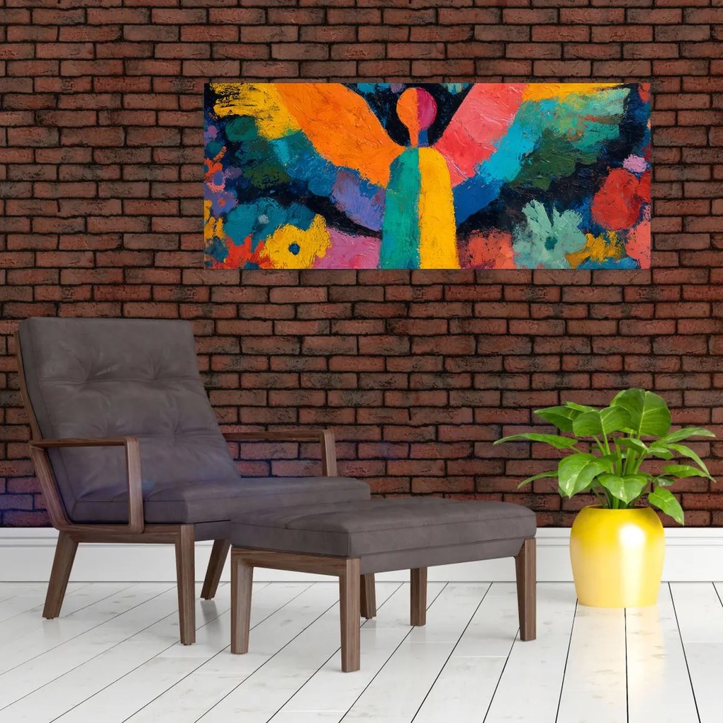Kép - Absztrakt angyal virágokkal (120x50 cm)