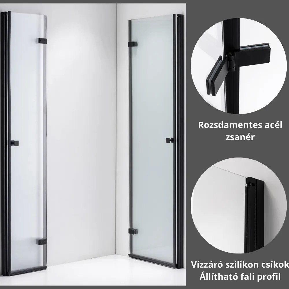 Stuxi Verona Duo Black 120x90 aszimmetrikus két csuklóajtós zuhanykabin 6 mm vízlepergető üveggel, fekete