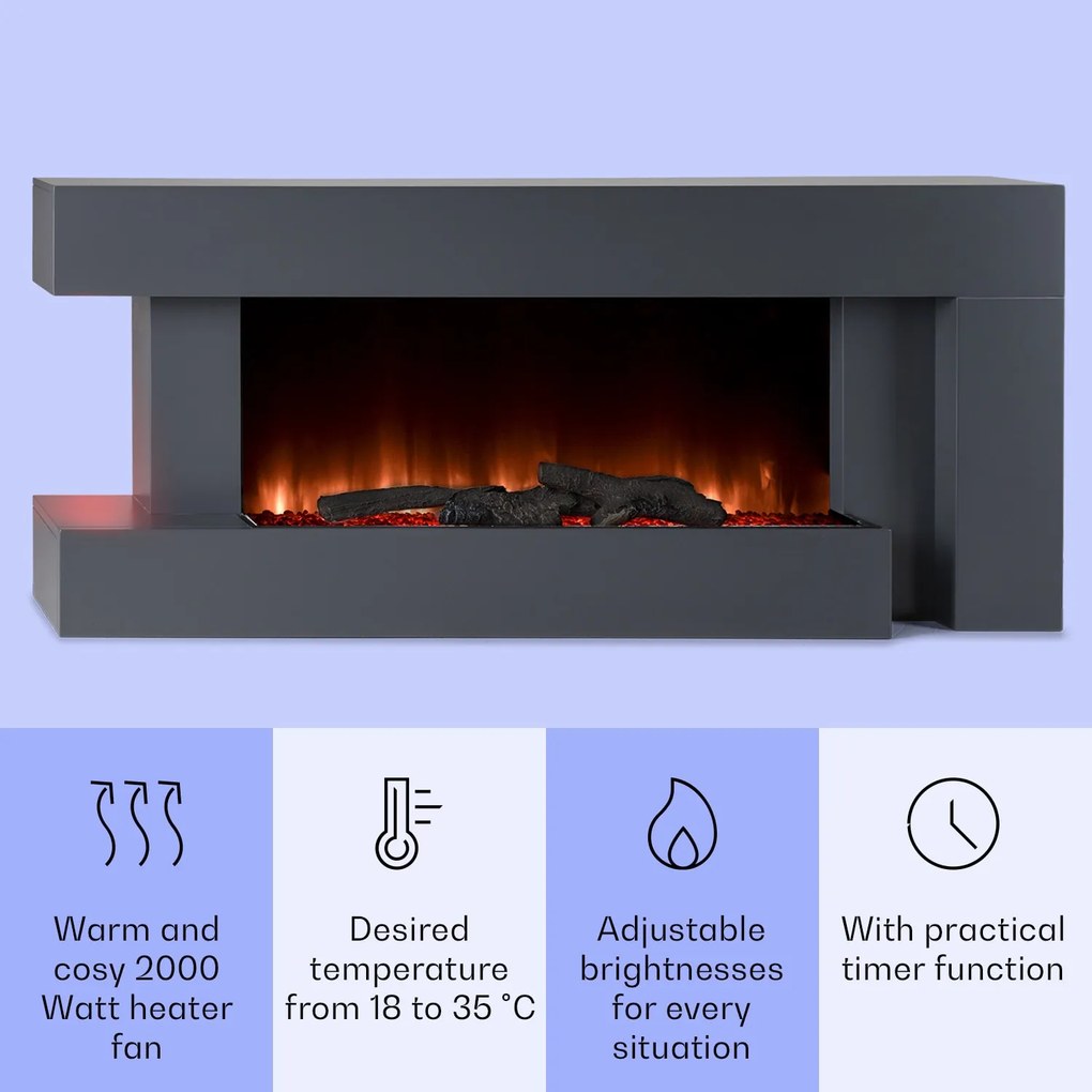 Klarstein Studio Light & Fire 2 Smart, kandalló, 1000/2000 W, MDF, WiFi Control