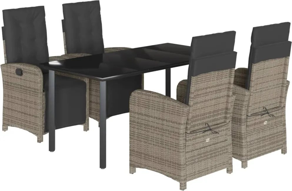 vidaXL 5 részes szürke polyrattan kerti étkezőgarnitúra párnával