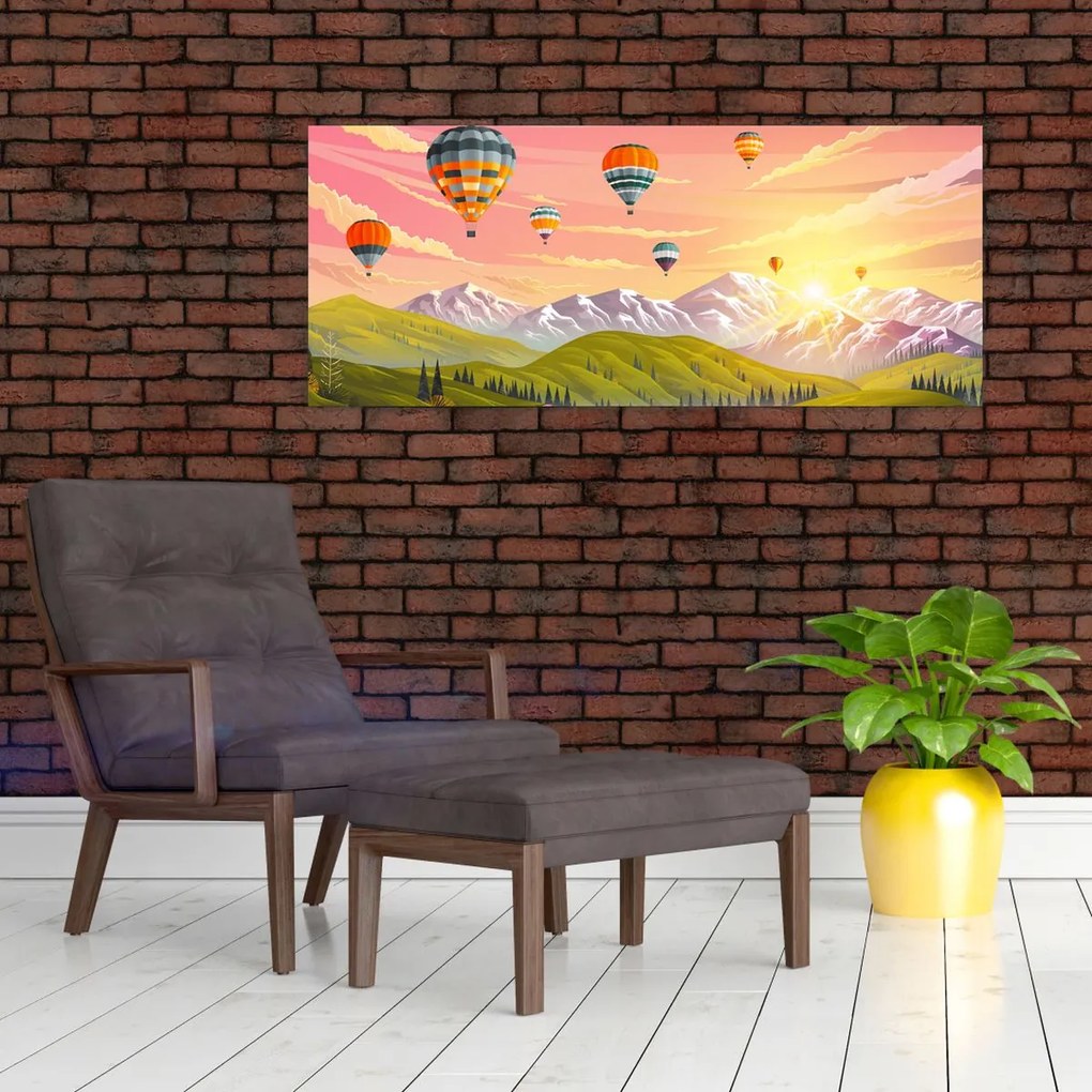 Léggömbök képe a táj felett (120x50 cm)