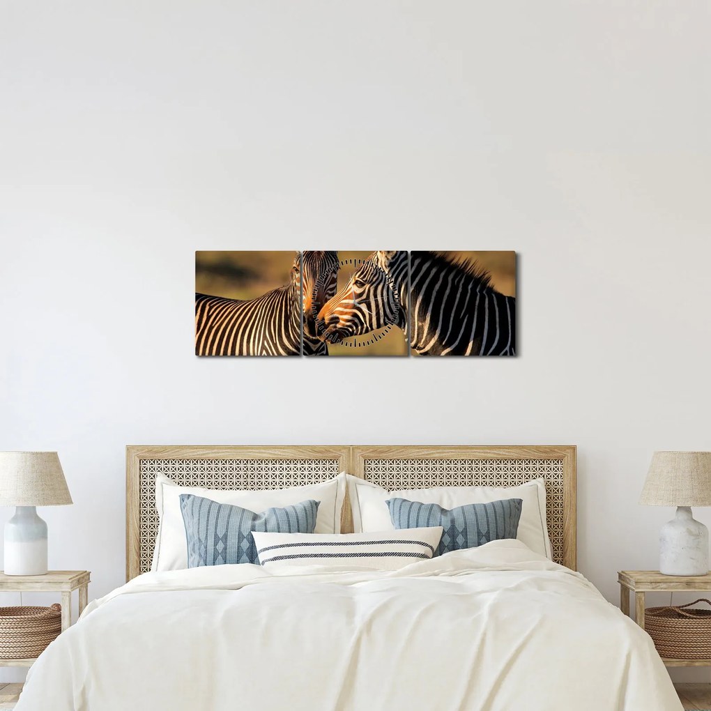 Kép - Két zebra (órával) (90x30 cm)