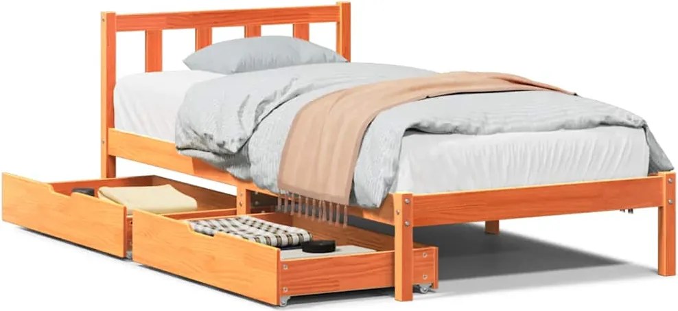 vidaXL viaszbarna tömör fenyőfa ágy matrac nélkül 90 x 200 cm