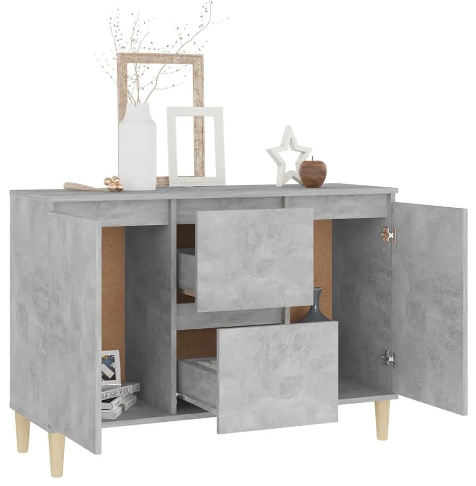 betonszürke szerelt fa tálalószekrény 101 x 35 x 70 cm