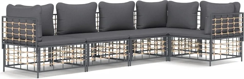 vidaXL 5 részes antracitszürke polyrattan kerti ülőgarnitúra párnákkal