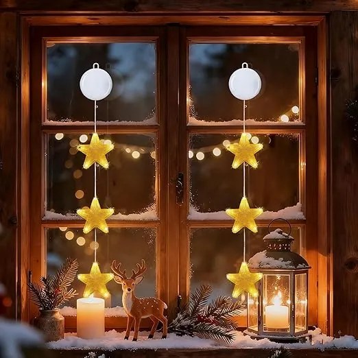 LED-es karácsonyi fényfüzér Hópehely ablakra 2 db elemes