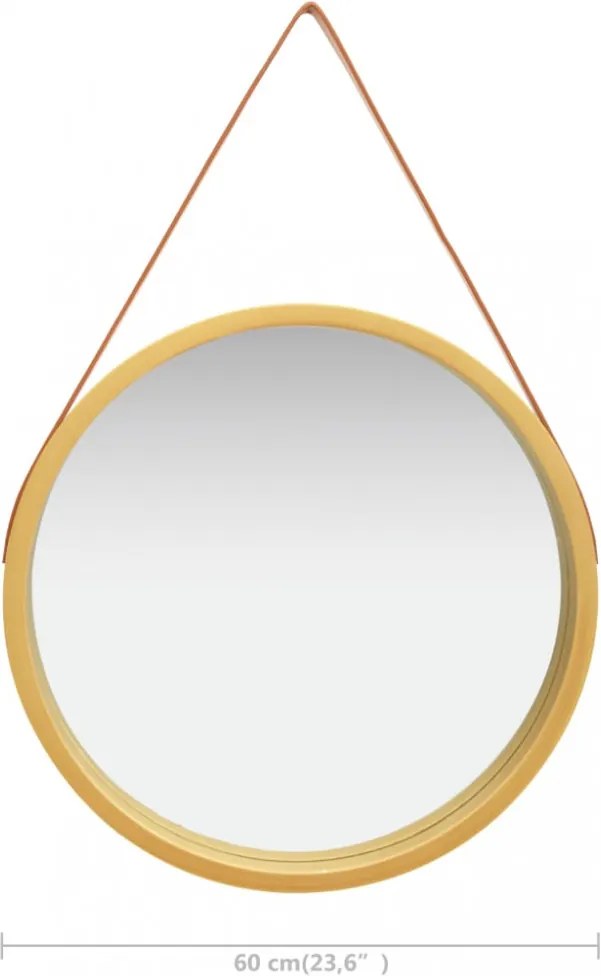 Aranyszínű fali tükör szíjjal 60 cm