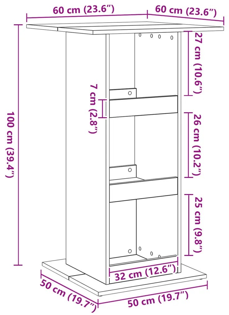 Bárasztal tárolóval Fekete tölgy 60x60x102 cm MDF