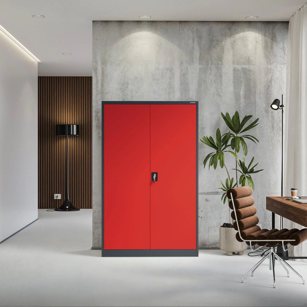 Fém iratszekrény JAN II, 1150 x 185 x 400 mm, antracit-piros