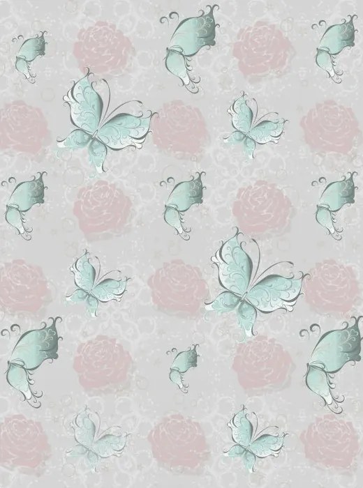 Fotótapéta Rózsa Pillangók Pasztell vinil minta 184x254 +ragasztó