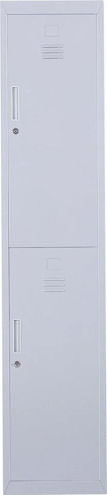 Vinsetto Fém Szekrény Zárral 2 Rekesszel, Zárható Tárolószekrény 2 Kulccsal, 4 Polccal, 38 x 46 x 180 cm, Szürke | Aosom