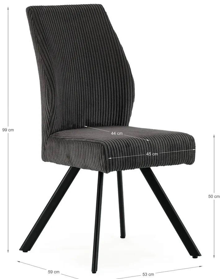 Sötétszürke kordbársony étkezőszék szett 2 db-os Anibal – Marckeric