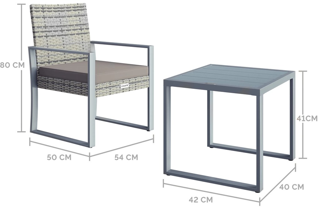 Casaria® Rattan erkélygarnitúra 1+2 - szürke