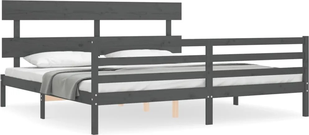 vidaXL szürke tömör fa ágykeret fejtámlával 200 x 200 cm