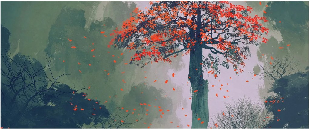 Egy magányos vörös fa képe (120x50 cm)