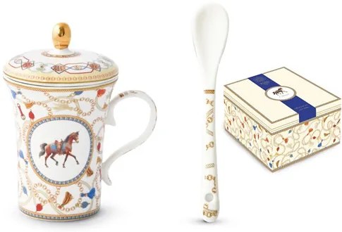 Porcelánbögre 300ml tetővel,kanállal dobozban, Cheval