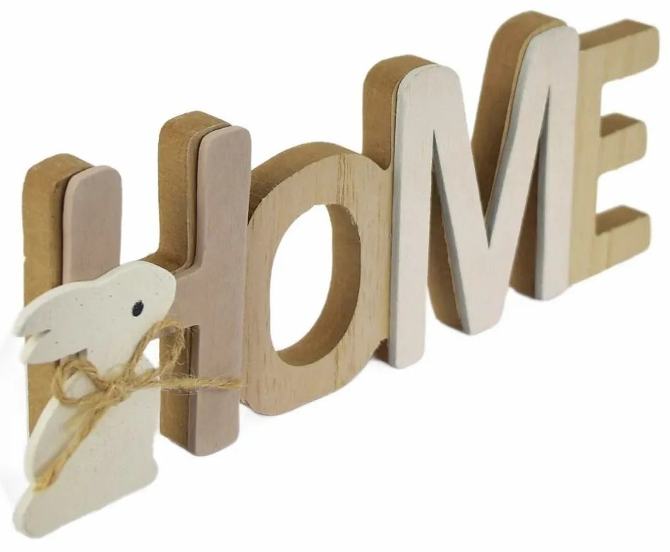 Fa HOME felirat nyuszival, 21,5 x 7,5 x 3 cm