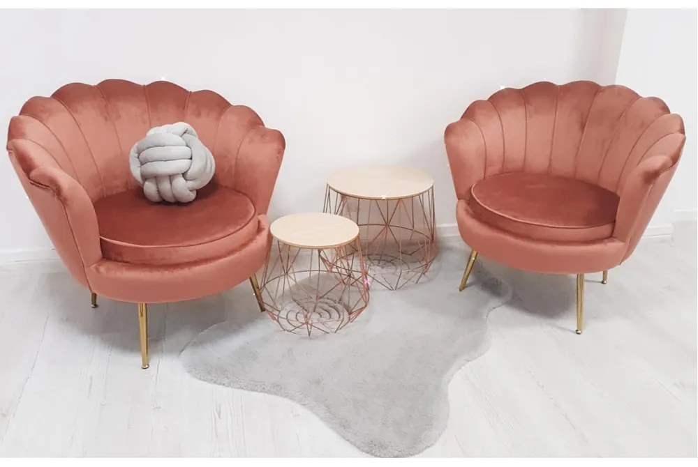 Fotel Art-deco stílusban, rózsaszín Velvet anyag/gold króm-arany, NOBLIN